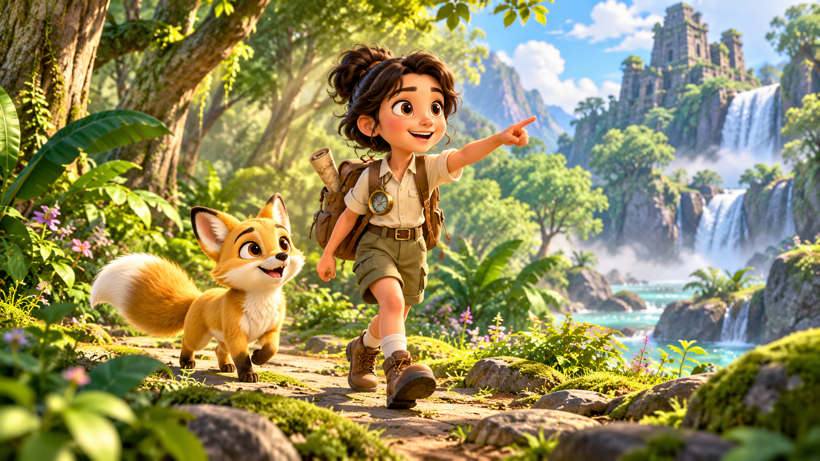 Animated characters in a bright forest