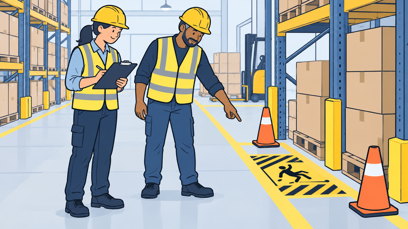 Diverse team learning workplace safety procedures